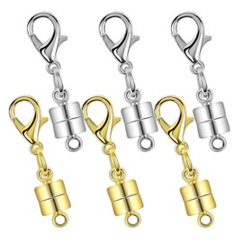 Pack of 6 Magnetic Clasp Chains Made of Sterling Silver, Magnetic Clasps for Necklaces, Bracelets and DIY Jewellery, High-Quality Accessories for Jewellery Making, Chain Clasp, Gold
