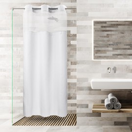 Stall No Hooks Required Waffle Weave Shower Curtain with Snap in Liner - 36W x 74H,Hotel Grade,Spa Like Bath Curtain,White