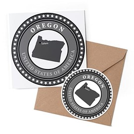 1 x Greeting Card & 10 cm Round Sticker Set - BW - Oregon USA American State Travel - Birthday Thank You Friend Lover Fan Mum Dad Kids #40316