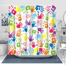 NTETSN Watercolor Shower Curtain, Handprint in Rainbow Color Bathroom Curtain for Kids Bathroom Curtain, Washable Polyester Fabric Shower Curtains, 72 X 78 Inches, YLYYNT2488