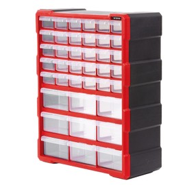 INTERTOOL Hardware and Craft Storage Organizer Cabinet, 39 Compartment Drawers, Plastic Container for Storing and Organization, Black and Red BX08-4013