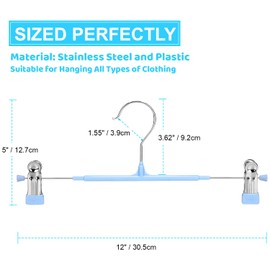 POZEAN Pants Hangers with Clips 30Pack, 12Inch Adjustable Skirt Hangers for Women, Space Saving Non-Slip Hangers for Shorts, Jeans, Coat, Kids' Clothes (Blue, 30Pack)