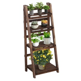 Yaheetech Foldable Ladder Shelf Wooden Plant Stand Indoor Outdoor Shelves No Assembly Flower Display Multi-Functional Shelves Outdoor Storage Shelf for Living Room/Garden/Office/Kitchen Brown