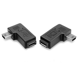 chenyang - Paquete de 2 mini USB de 5 pines macho a micro USB hembra de 90 grados de sincronización de datos en ángulo izquierdo y derecho
