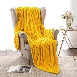 MIULEE Flannel Fleece Throw Blankets Soft Warm Comfortable Throws for Sofa Corduroy Fluffy Blanket Bed Throw for Bedroom Couch Travel Kids Bedroom Accessories 50x60Inch Lemon Yellow