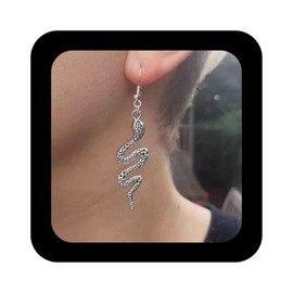 Iaceble Punk Snake Dangle Earrings Silver Snake Earrings Long Serpent Drop Hook Earrings Gothic Animal Earrings Jewelry for Women