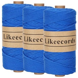 Likeecords 100% Cotton Crochet Yarn for Bag,3 Rolls/Pack 2mm x 510m,Macrame Cord,Chunky Yarn for Crocheting Handbag, Purse,Blankets Crafts Projects (Royal Blue)