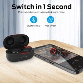 Monster Wireless Earbuds, Bluetooth Earbuds with Hi-Fi Stereo Audio, Wireless Headphones with 4 Mics, 28H Playtime, Waterproof, True Wireless Bluetooth Earbuds, Type-C Charging Case, Black