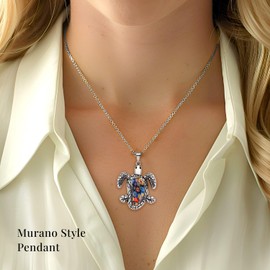 SHOP LC Glass Stainless Steel Heart Pendant Cross Necklace for Women Jewelry Gifts 20" Birthday Gifts for Women, Metal, murano style glass