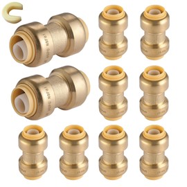 10-Pack HeSun Pushfit 90 Degree Elbow, 1/2"x1/2" Push to Connect Plumbing Fittings with Disconnect Clip, Brass Push-fit Fittings for PEX, Copper, CPVC, PE-RT Pipes(PF045)