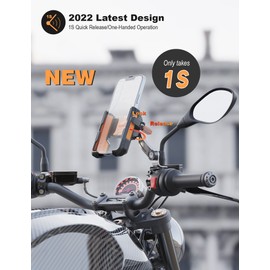 Grefay Motorcycle Phone Holder Handlebar Mount Motorbike Phone Holder Rearview Mirror【2 Connection Methods+1S Quick Disassembly】 with ​360 Rotate for 4.0-7.0 inch smartphone