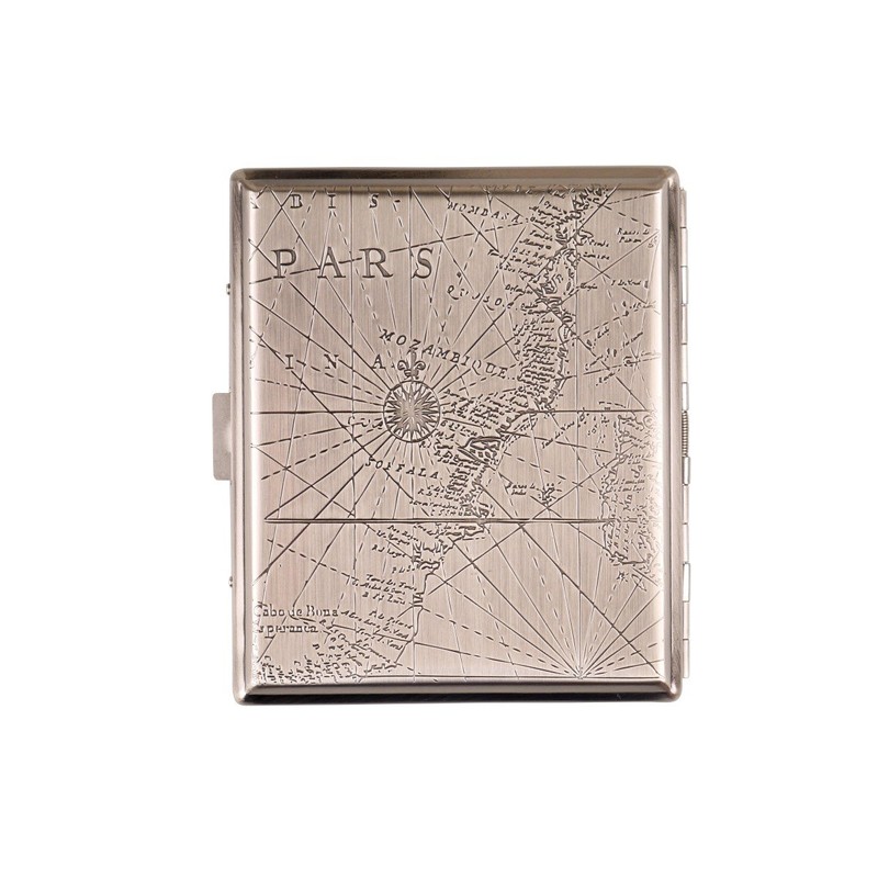 Zigarettenetui Metall "Kompass" chrom antik 18er mit Bügel