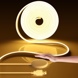 CHNMALITAI 2M Warm White Neon LED Strip, 5V USB Dimmable Neon LED Strip with Touch and Hand Sweep Dimmer Switching for Indoor Cabinet Showcase Kitchen Decoration Lighting (warmwhite)