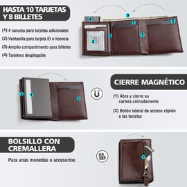 EDECOR Tarjetero de cuero,Cartera para Hombre RFID Bloqueo Antirrobo Tarjetero para Caballero Plegable,con Bolsillo de Moneda Cierre del Imán Billetera,para Efectivo y Monedas, Regalos para hombre