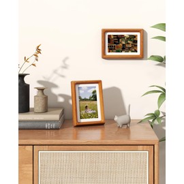 RICHFOCUS 4x6 Picture Frame USA-Sourced Natural Teak Solid Wood Photo Frame Handcrafted Rounded Corner Wooden Frame with Real Glass Display Photos 3x5 with Mat or 4x6 Without Mat