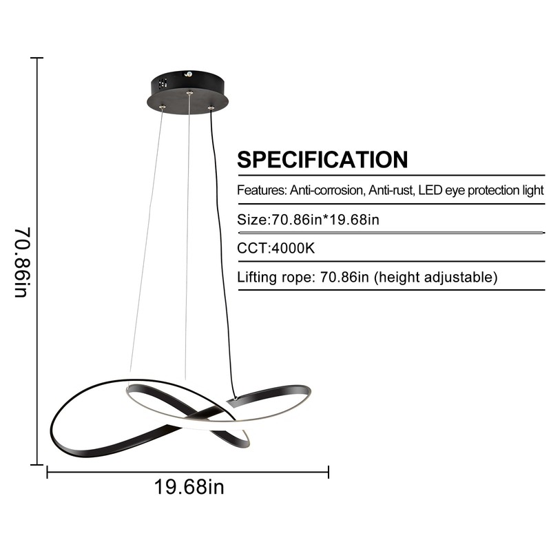 Viruhaka Modern LED Pendant Light Fixture,Black Contemporary Ceiling Hanging Fixture