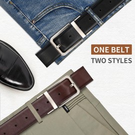 LCG LUCHENGYI Men's Reversible Belt, Classic 1 3/8" Casual Leather Belts for Men 2 Styles for Jeans and Dress Pants