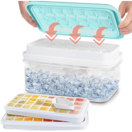 Ice Cube Tray with Lid and Bin, 56-Cube Nugget Ice Tray Kit, Stackable Silicone Ice Molds for Easy Release, Ideal for Freezing with Cover
