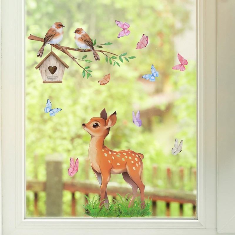 3 Sheets Spring Summer Window Stickers Rabbit Sika Deer Animals