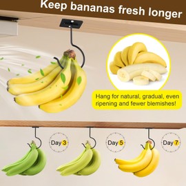 Rimaaiae 2 Packs Under Cabinet Banana Hooks, Foldable Magnetic Banana Holder with Strong Self-Adhesive & Screws for Extra Stability, Metal Banana Stand for Kitchen Counter – Black