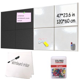 Modular Bulletin Board & Whiteboard Combo - 8 Pack 12x12x0.47In 30% Thicker Self-Adhesive Easy Assembly (4 Cork Board + 4 White Board) with All-in-One for Home Office Organization (White, 8pack)