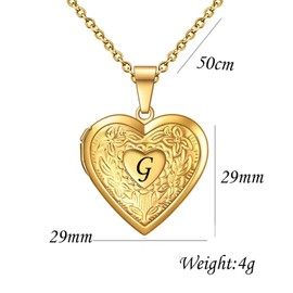 KunBead Gold Heart Picture Locket Pendant Necklace Letter G Initial Photo Locket Necklaces for Picture
