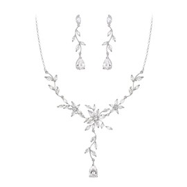 EVER FAITH Jewellery Set for Bridesmaids Clear Gold Tone CZ Leaf Cluster Drop Bridal Prom Necklace and Earrings Sets for Women Wedding Party, Cubic Zirconia