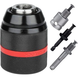 1.5-13mm Keyless Drill Chuck Metal Heavy Duty 1/2''-20UNF with SDS-Plus Shank 1/4" Hex Shank 1/2'' Socket Square Wrench Adapter for Impact Driver, Electric Drill, Hammer Drill