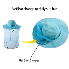 Head Netting Mosquito Net Hat Beekeeper Bee Veil Hat Bug Face Cover Netted Fishing Safari Hats Dog Grooming Women Men Light Blue