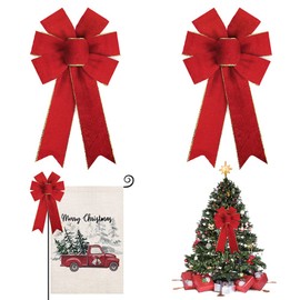 Hying 2PCS Christmas Bows for Wreath, Red Velvet Wreath Bows for Xmas Décor Gold Edge Winter Red Bows for Front Door Indoor Outdoor Wall Tree Topper Decoration Supplies Christmas Ornament