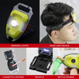 BY-J LED Small Flashlight, Snap-on Key Chain Light, COB Multi-Function Mini Work Light, 600 Lumens Rechargeable, 7 Lighting Modes with Fire Starter, Seat Belt Cutter, Screwdriver, Whistle, Yellow