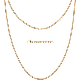 Silvadore 2mm Gold Chain Mens Necklace - Real 18k Plated Stainless Steel CUBAN Link Jewellery - NON-TARNISH & Waterproof - 46cm / 18 inch (Velvet Pouch)