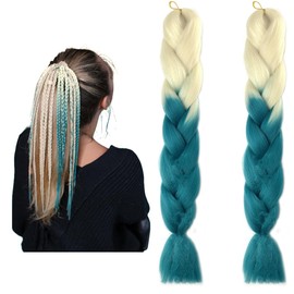 Traziewell Crochet Braids Hair Extensions Synthetic High Temperature Fiber Hair Extension for Crochet Twist Hair Accessories for Women Beige to Lake Blue 2027