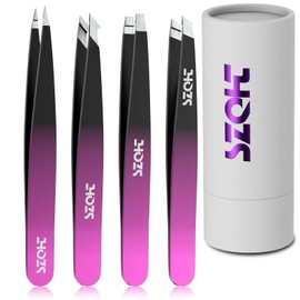 Professional Tweezers Set for Eyebrows – 4PC Precision Stainless Steel Tweezers Kit with Slant, Pointed & Flat Tips – Eyebrow Hair Removal Tool for Women & Men – Eco-Friendly Paper Tube Packaging