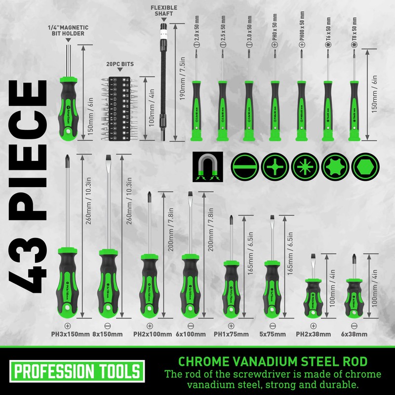 Magnetic Screwdrivers Set with Case, Amartisan 43-piece Includs Slotted, Phillips,