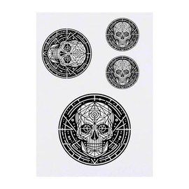 4 x 'Geometric Skull' Temporary Tattoos - Water Resistant, Skin-Safe, Non-Toxic Transfers, Mixed Sizes (TO00070298)