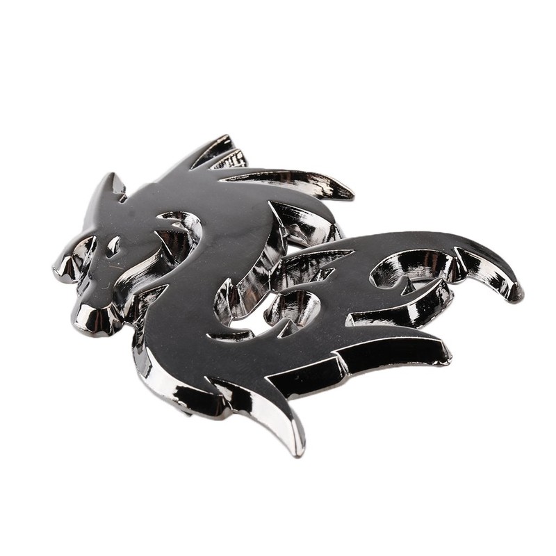 3D Car Stickers And Decals Motorcycle Metal Emblem, Dragon, Silver