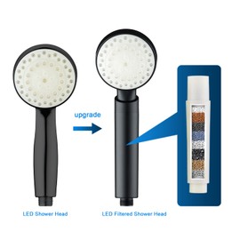 Black Shower Head Filtered Led Showerhead 7 Color Light Change Automatically Filter Filtration Handheld for Dry Skin & Hair