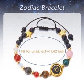 RINHOO FRIENDSHIP Zodiac Bracelets for Women Men Healing Crystal Stone Beads Adjustable Braided Knot 12 Constellations Zodiac Spiritual Bracelet Jewelry Gifts for Women Men (Taurus)