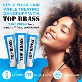 Top Brass Anti Dandruff Hair Cream for Men & Women - Hair Cream for Styling Infused with Beeswax & Candelilla - Relieves Scalp Dryness, Dandruff, Flaking & Itching - Non-Greasy, Non-Medical Scented