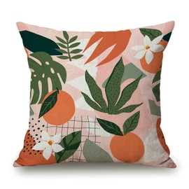 Solekla Throw Pillow Cover Orange Floral and Abstract Shapes Pillow Case Decorative 18 x 18 Inches Outdoor Cushion Couch Sofa Pillowcases