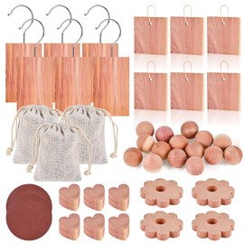 Tigvio 80-Pc Cedar Blocks for Clothes Storage: Blocks, Planks, Hooks, Rings, Balls, & Sachets for Closet, Drawer, Bookshelf & Shoe Protection - Natural Cedar Scent