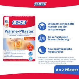 SOS 8 x 2 Heat Plasters for Muscle & Joint Pain Relieves Tension with Up to 8 Hours of Effective Heat