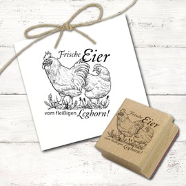 Dekolando Motif Stamp Fresh Eggs of Busy Leghorn - Wooden Stamp Country House Chicken - Imprint 68 x 68 mm