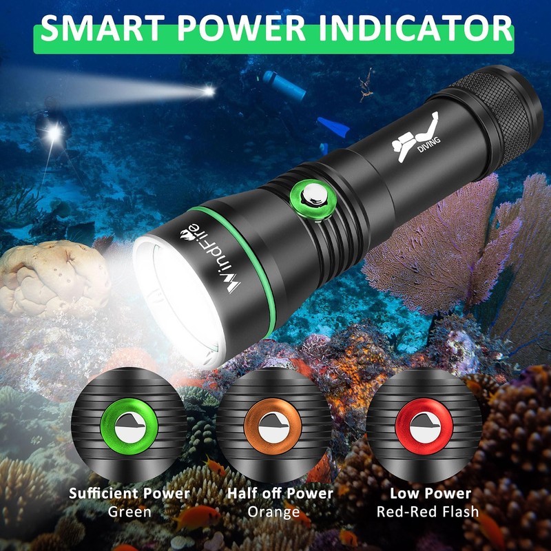 WINDFIRE Rechargeable Scuba Diving Flashlight, Super Bright LED Dive Light,