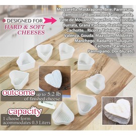 PetriStor Juego de 8 piezas de 8 piezas de quesería perforadas para queso con forma de corazón, 0,3 litros, juego de 8 piezas