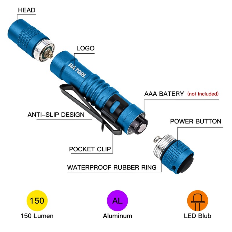 HATORI Led Flashlight Small Super Bright Handheld Flashlights High Lumens