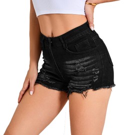 Weigou Women Jean Short Ripped Hot Shorts Comfy Stretchy Women Fringed Denim Shorts (Black(1), XXL, xx_l)