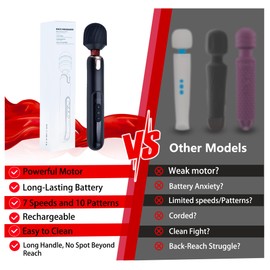 Asopal Cordless Electric Back Massager, Long Handle, Big, Handheld Muscle Massager, Rechargeable with Multiple Speed Settings, Black