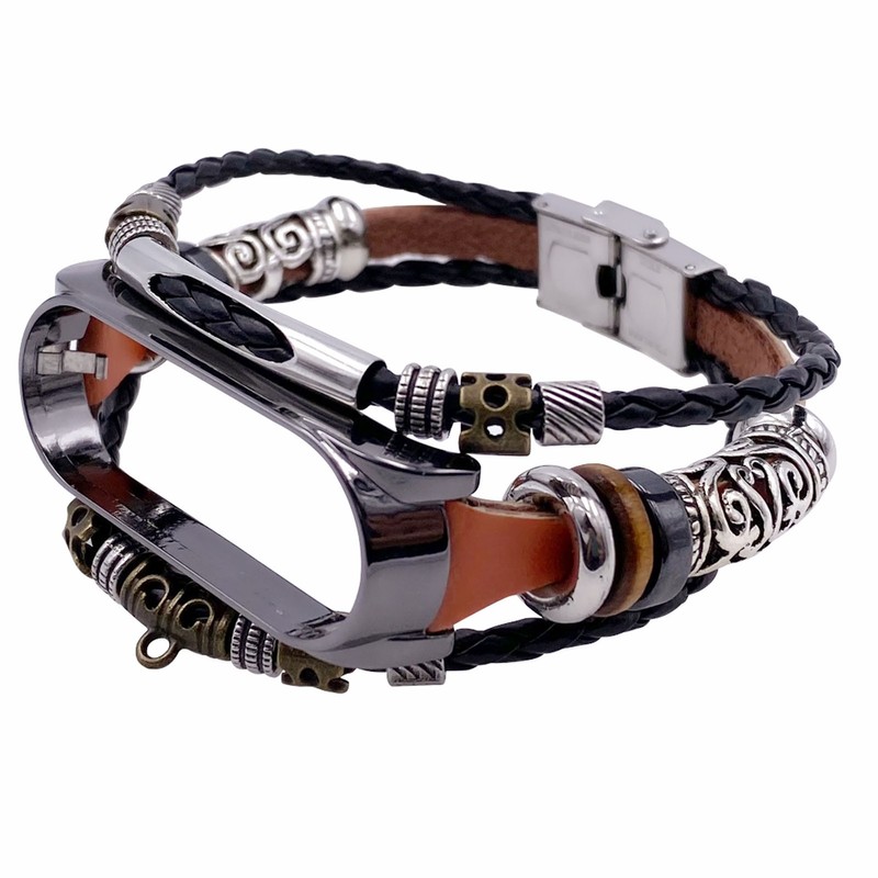for Xiaomi Mi Band 7 Leather Strap Metal Snap Retro
